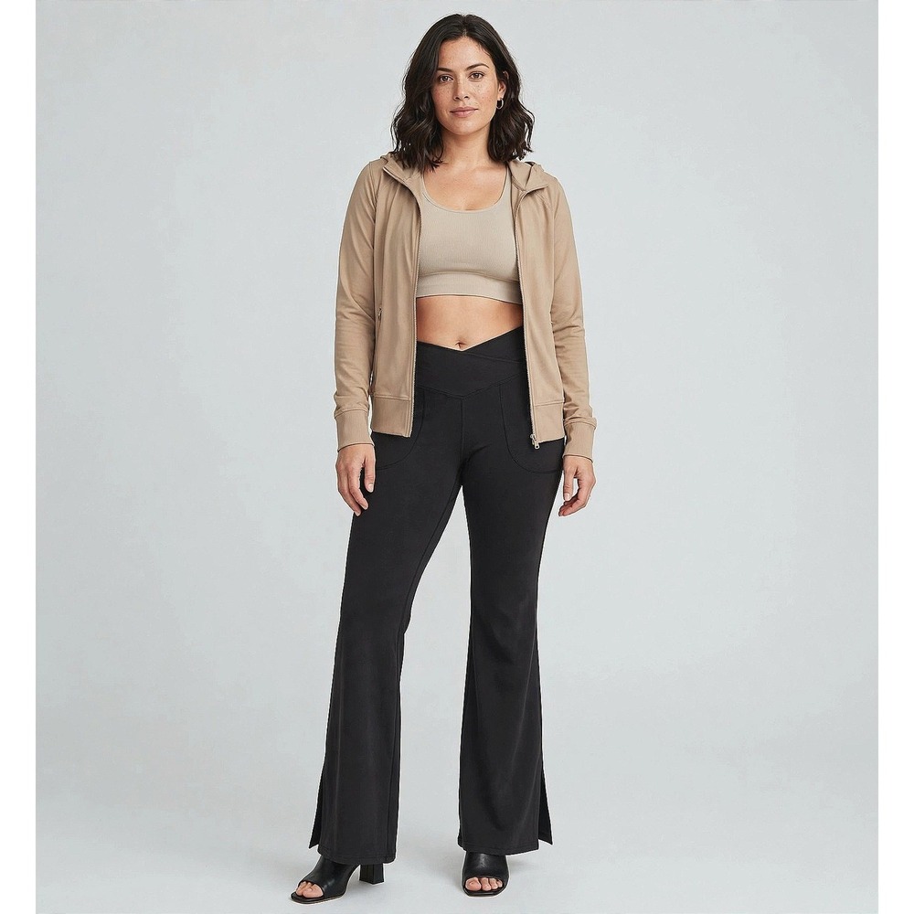 NWT HALARA Smile Crossover Waist Flare Yoga Leggings Split Hem Pockets Petite L